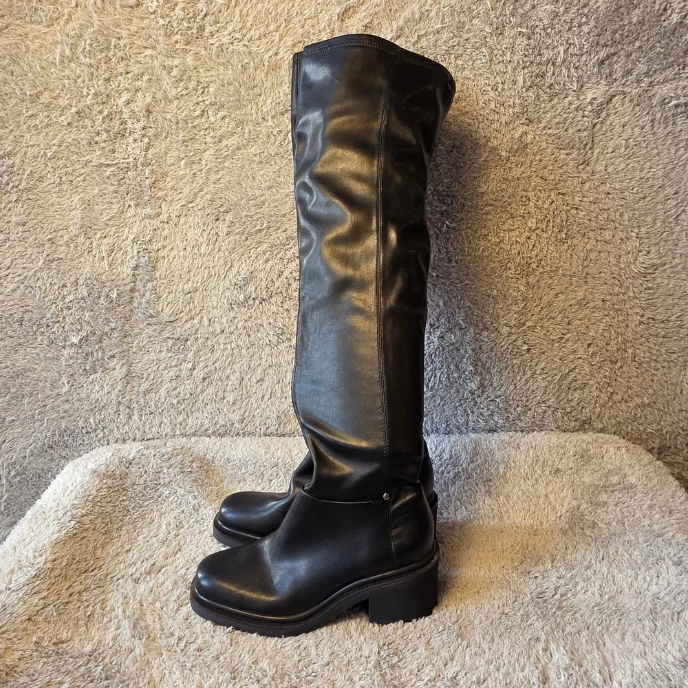 Franco Sarto Kelly Black Over The Knee Flat‎ Heel Boots Size 6 Sophisticated NEW